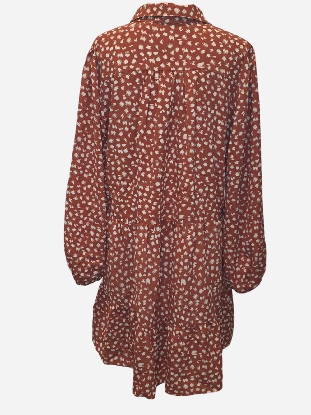 Umgee Rust & White Printed Long Sleeve Tiered Dress - Picture 2 of 2